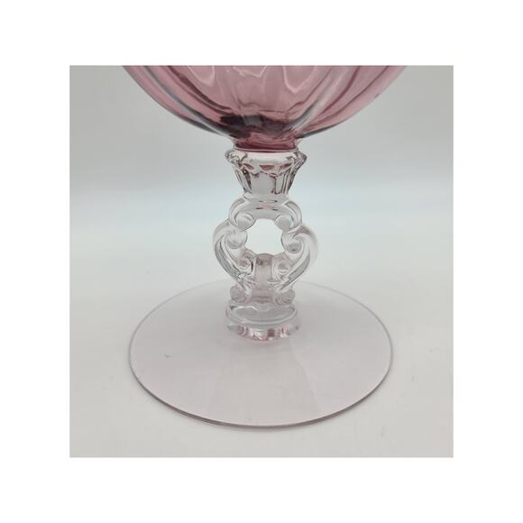 VTG Cambridge Glass 8” Ivy Amethyst Ball Vase Clear Keyhole Stem Melon Decagon - Picture 4 of 7